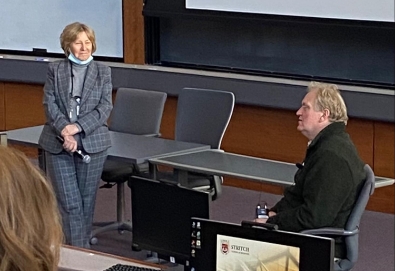 ASB patient educator Sean with ASB advisor Dr. Maria Picken discussing amyloidosis to the M2 class at Loyola University Chicago Stritch School of Medicine.