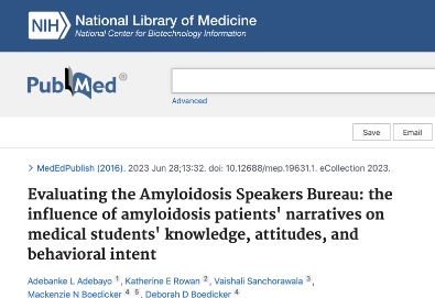 Peer-reviewed published research on Evaluating the Amyloidosis Speakers Bureau. We are making a difference!