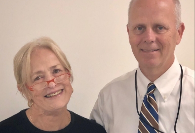 Charolotte Raymond with Dr. Gordon Huggins, cardiologist at Tufts Medical Center. Thanks to these two, the concept of patients presenting to medical students was born.